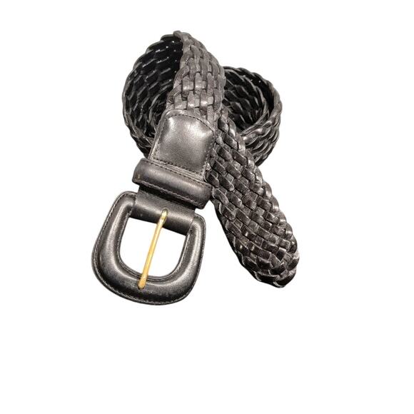 Coach Belt Braided Leather Women's Sz Medium Black Brass Hardware - Picture 1 of 7